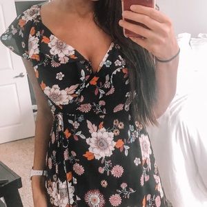 Black Floral Wrap Sundress